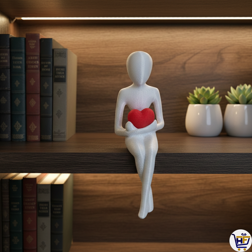 "Heart Guardian" 8" 3D-Printed Figurine | Minimalist Shelf-Sitter Decorative Art