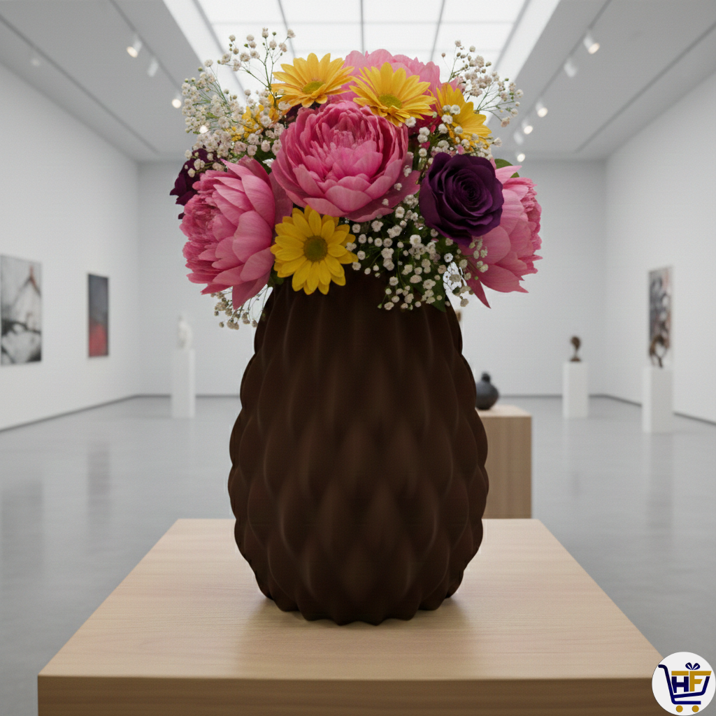 "Ascend" 6" 3D-Printed Scale Vase – Textured Geometric Vessel in Marine Blue & Rosewood