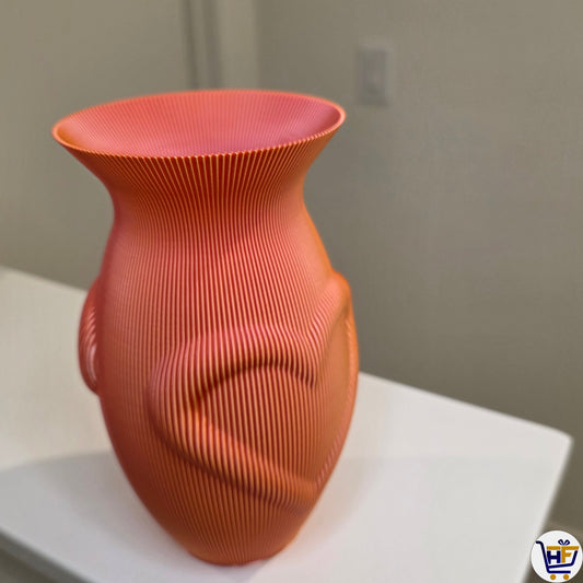 "Gilded Heart" 7" 3D-Printed Silk Vase – Radiant Color-Shift Ribbed Vessel