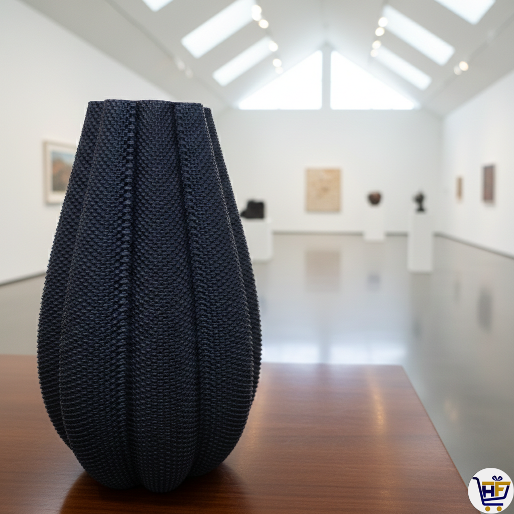"Nebula Pleat" 9" 3D-Printed Vase – Textured Architectural Vessel in Galaxy & Silk