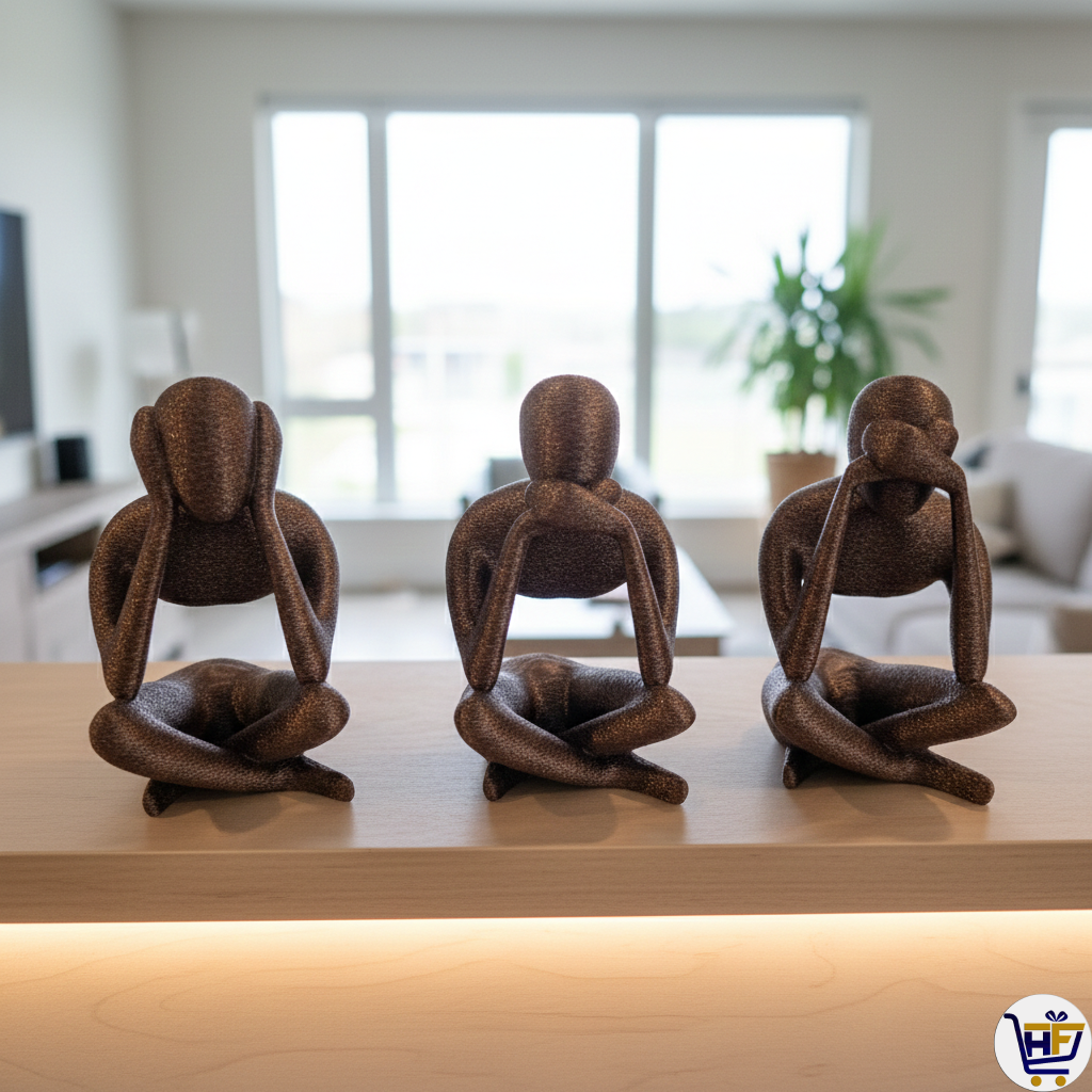 "The Silent Trio" 7" 3D-Printed Figurine Set | Modern Minimalist "No Evil" Decor