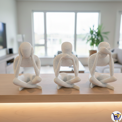 "The Silent Trio" 7" 3D-Printed Figurine Set | Modern Minimalist "No Evil" Decor