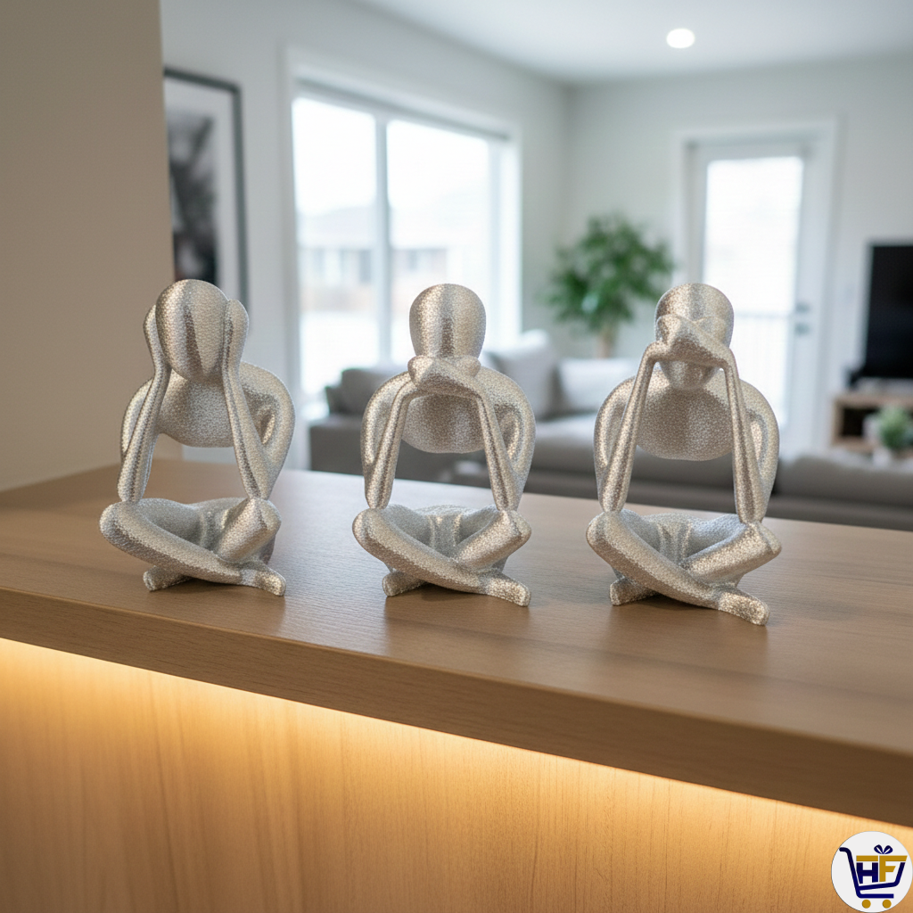 "The Silent Trio" 7" 3D-Printed Figurine Set | Modern Minimalist "No Evil" Decor