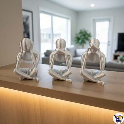 "The Silent Trio" 7" 3D-Printed Figurine Set | Modern Minimalist "No Evil" Decor