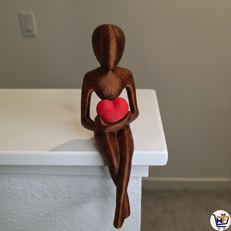 "Heart Guardian" 8" 3D-Printed Figurine | Minimalist Shelf-Sitter Decorative Art