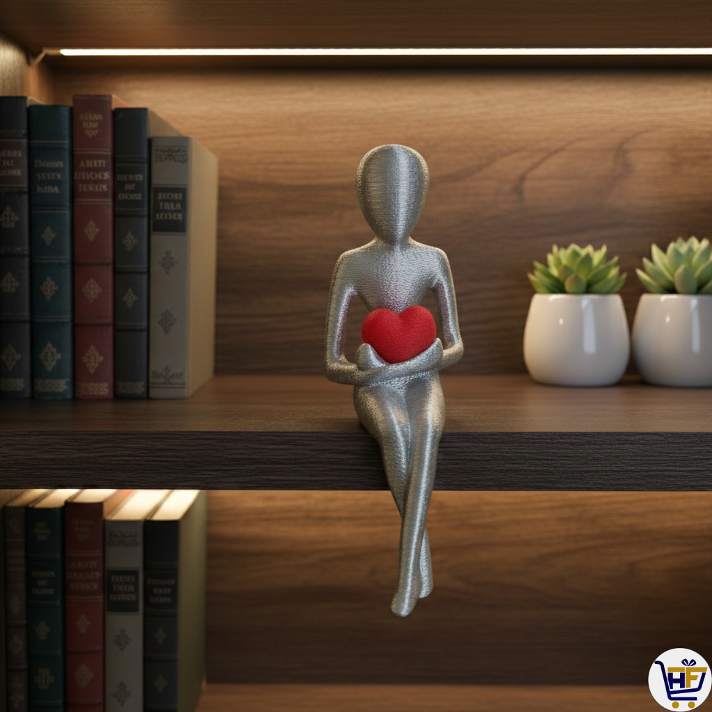 "Heart Guardian" 8" 3D-Printed Figurine | Minimalist Shelf-Sitter Decorative Art