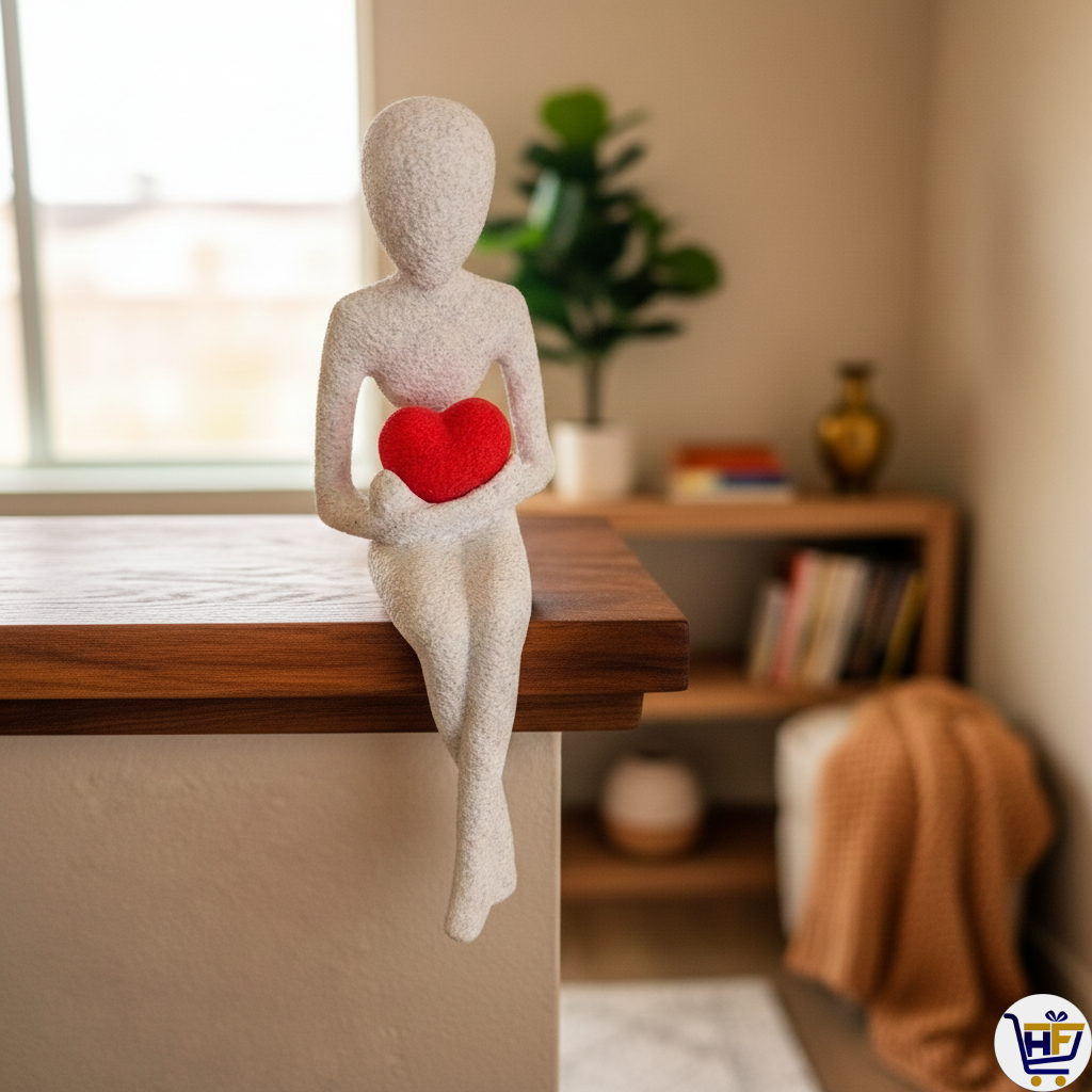 "Heart Guardian" 8" 3D-Printed Figurine | Minimalist Shelf-Sitter Decorative Art