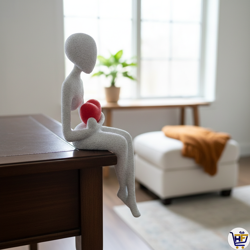 "Heart Guardian" 8" 3D-Printed Figurine | Minimalist Shelf-Sitter Decorative Art