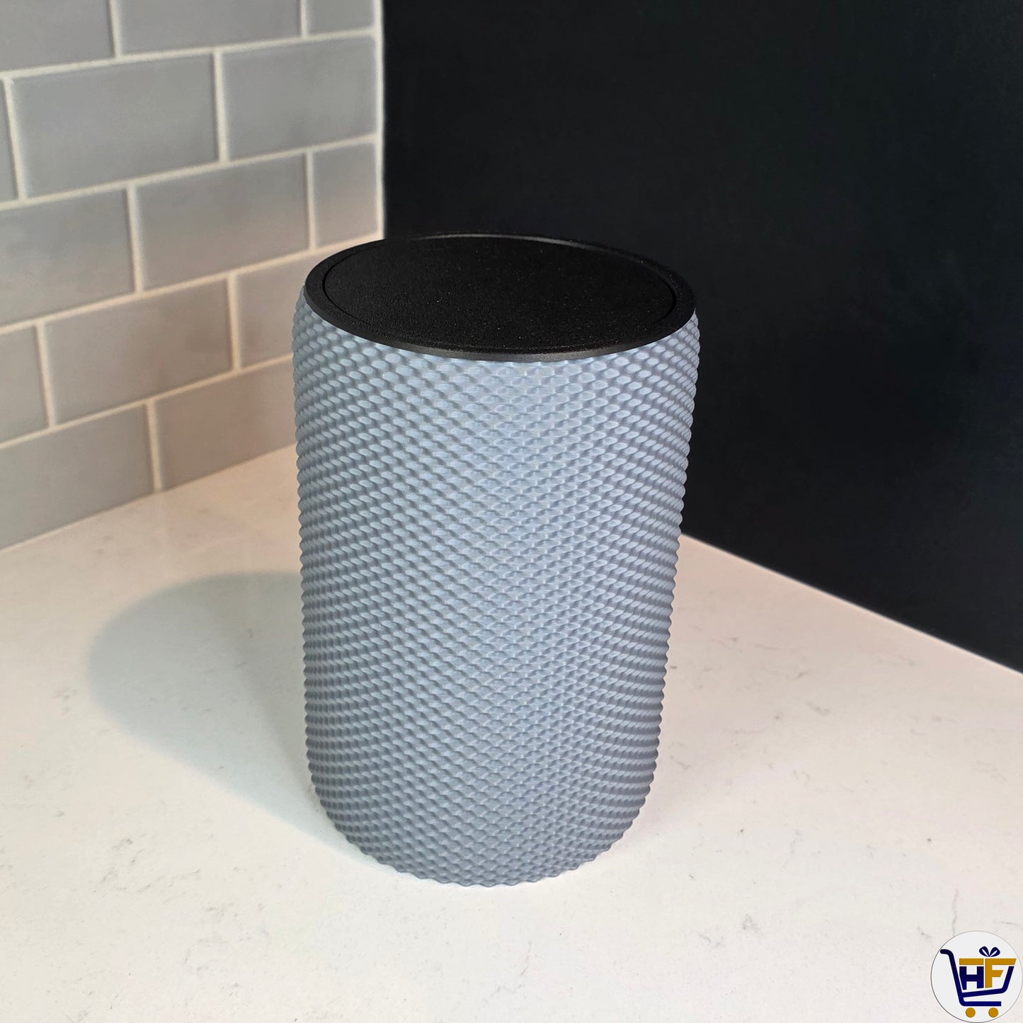 "Woven Pillar" 7" 3D-Printed Desktop Bin – Modern Swing-Lid Workspace Organizer