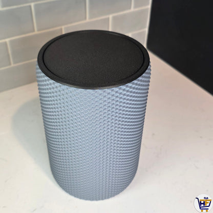 "Woven Pillar" 7" 3D-Printed Desktop Bin – Modern Swing-Lid Workspace Organizer