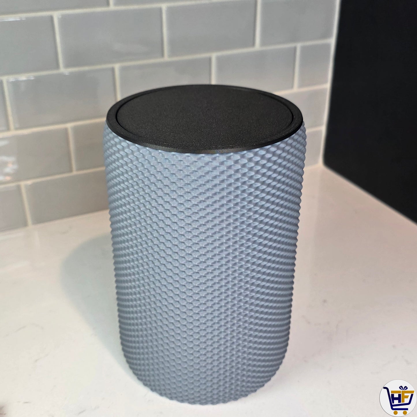"Woven Pillar" 7" 3D-Printed Desktop Bin – Modern Swing-Lid Workspace Organizer