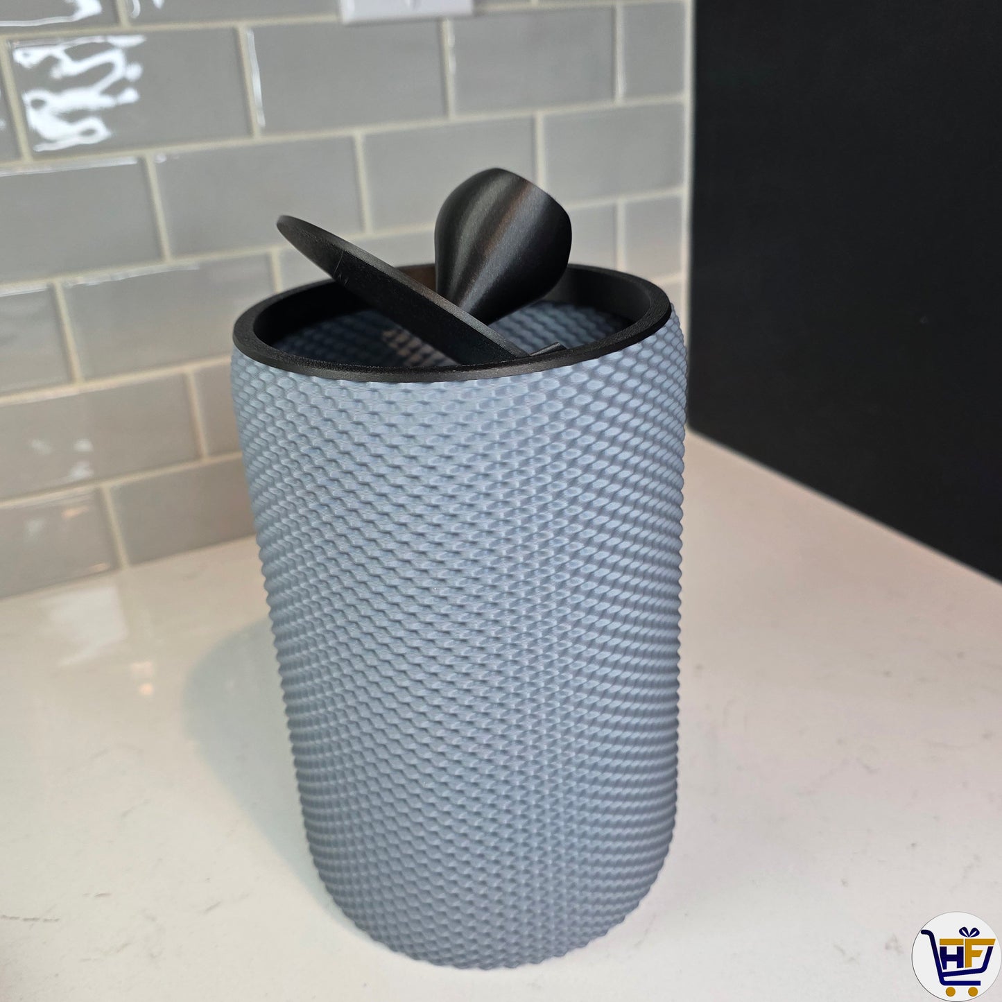 "Woven Pillar" 7" 3D-Printed Desktop Bin – Modern Swing-Lid Workspace Organizer