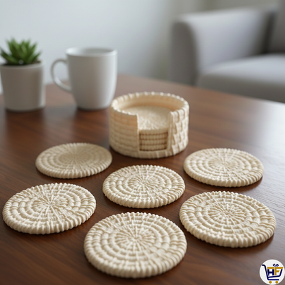 The Weaver's Hub | 4" 3D-Printed Coaster Set | Artisan Basket-Weave Style