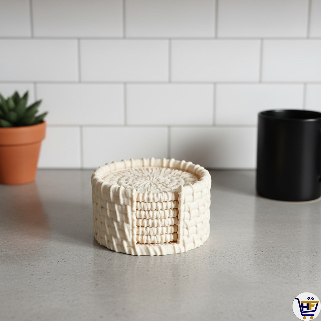 The Weaver's Hub | 4" 3D-Printed Coaster Set | Artisan Basket-Weave Style