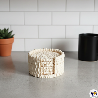 The Weaver's Hub | 4" 3D-Printed Coaster Set | Artisan Basket-Weave Style