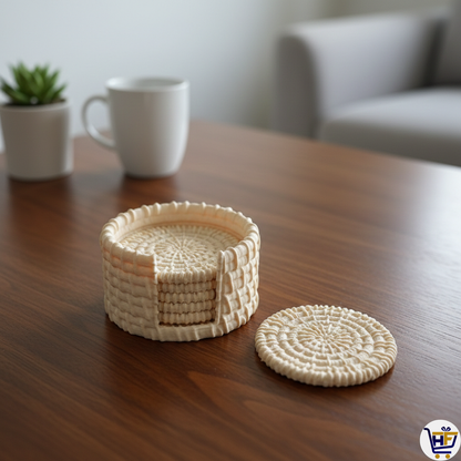 The Weaver's Hub | 4" 3D-Printed Coaster Set | Artisan Basket-Weave Style