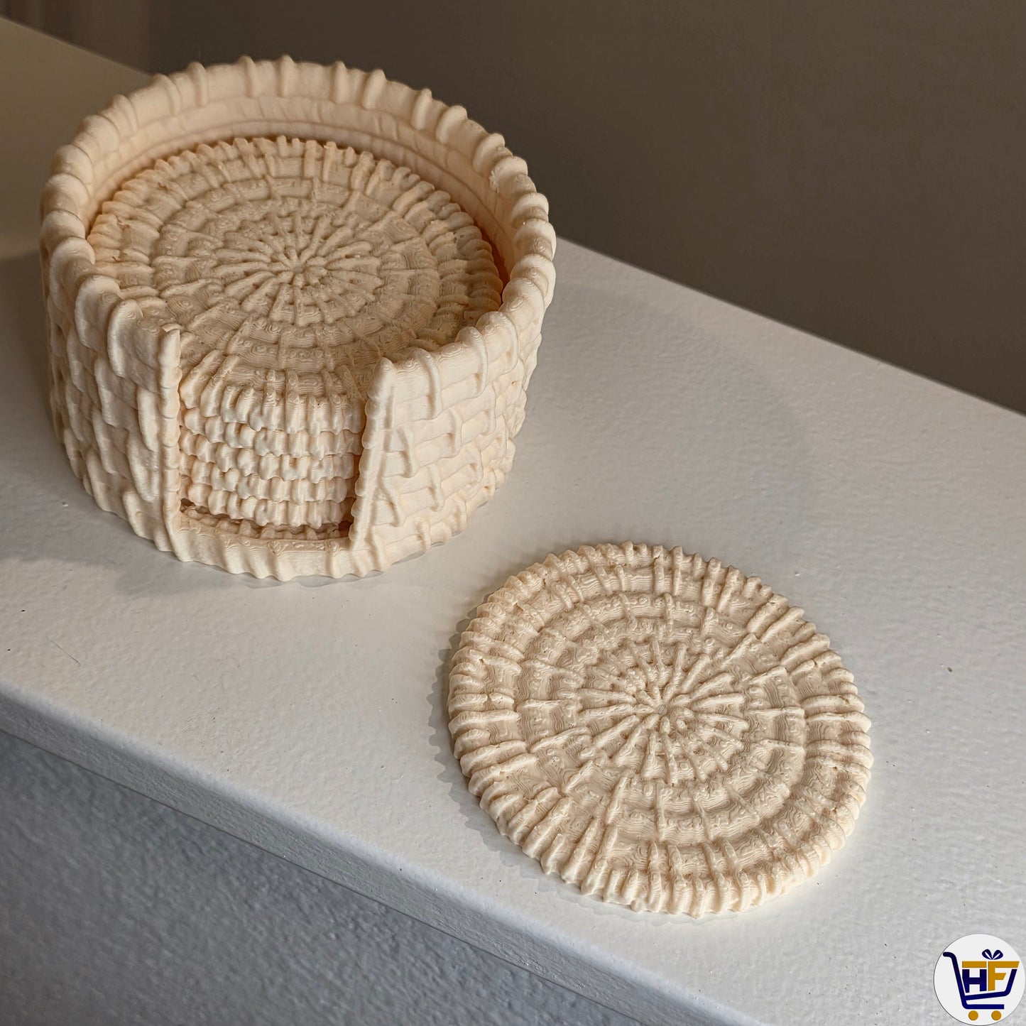 The Weaver's Hub | 4" 3D-Printed Coaster Set | Artisan Basket-Weave Style
