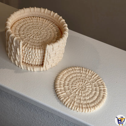 The Weaver's Hub | 4" 3D-Printed Coaster Set | Artisan Basket-Weave Style