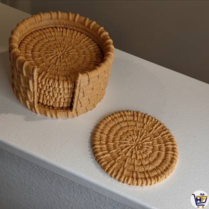 The Weaver's Hub | 4" 3D-Printed Coaster Set | Artisan Basket-Weave Style