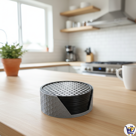 "Hexa-Grid" 4" 3D-Printed Coaster Set | Modern Geometric Honeycomb Decor