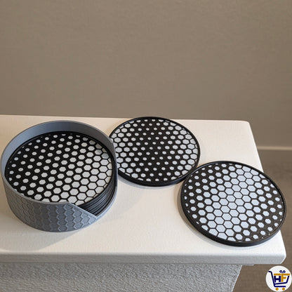 "Hexa-Grid" 4" 3D-Printed Coaster Set | Modern Geometric Honeycomb Decor