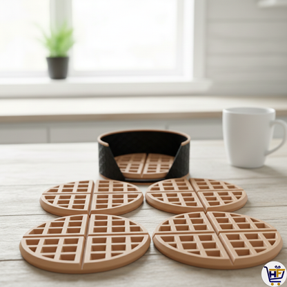 The Waffle Stack | 4" 3D-Printed Coaster Set with Honeycomb Holder
