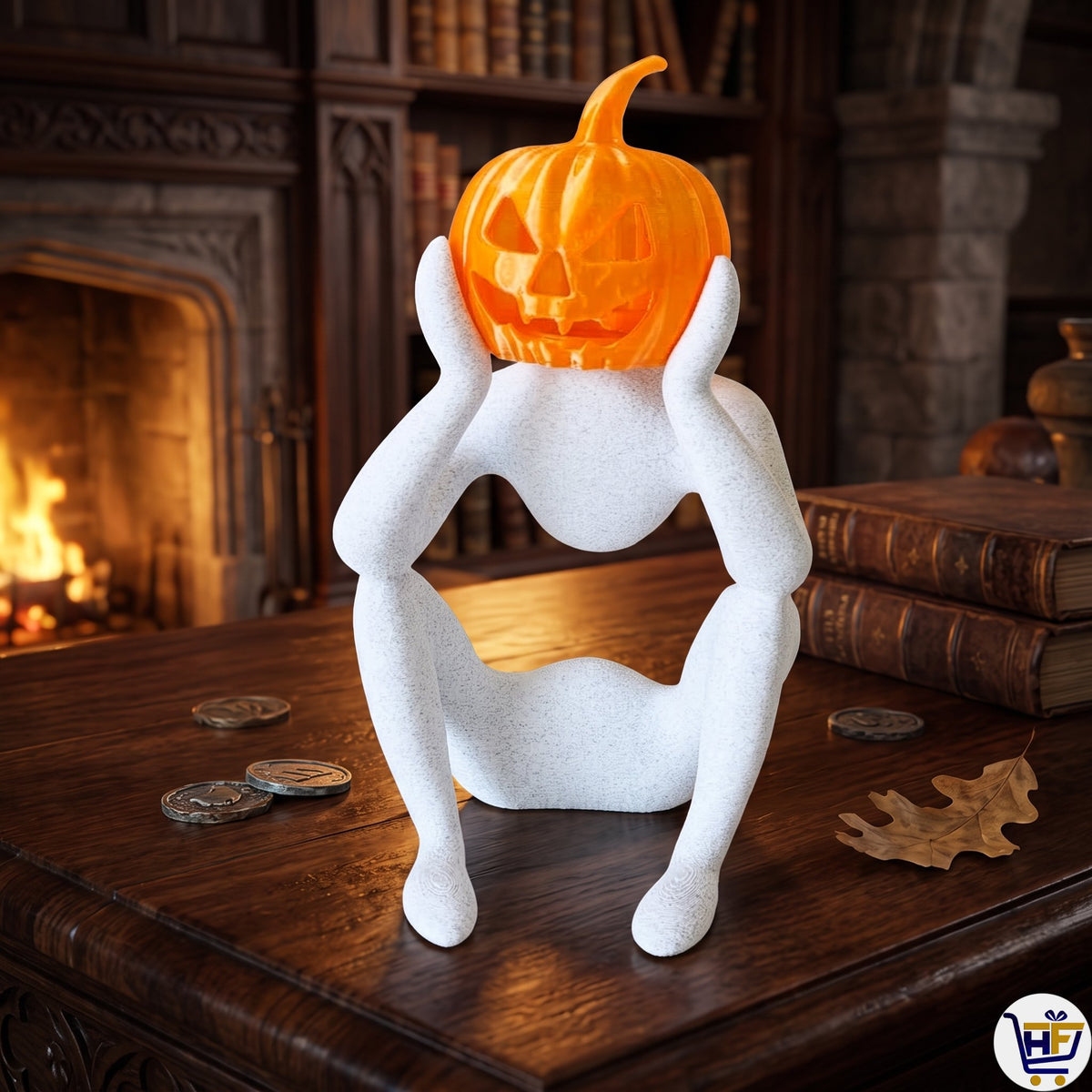 Spooky Light-Up Pumpkin Figure | 8.6-Inch 3D-Printed Figurine with LED Head