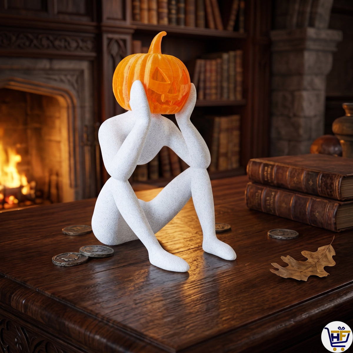 Spooky Light-Up Pumpkin Figure | 8.6-Inch 3D-Printed Figurine with LED Head