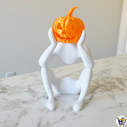 Spooky Light-Up Pumpkin Figure | 8.6-Inch 3D-Printed Figurine with LED Head