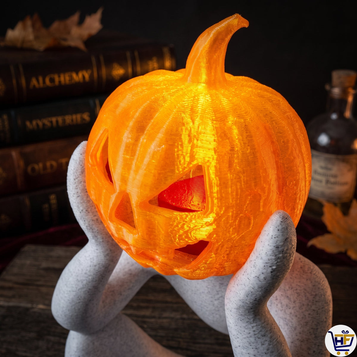 Spooky Light-Up Pumpkin Figure | 8.6-Inch 3D-Printed Figurine with LED Head