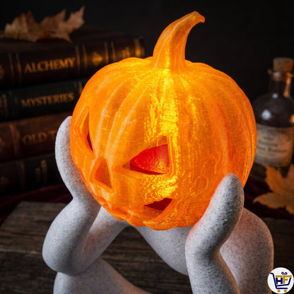 Spooky Light-Up Pumpkin Figure | 8.6-Inch 3D-Printed Figurine with LED Head