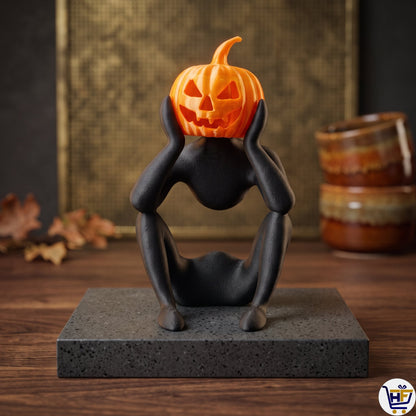 Spooky Light-Up Pumpkin Figure | 8.6-Inch 3D-Printed Figurine with LED Head