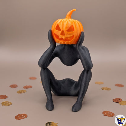 Spooky Light-Up Pumpkin Figure | 8.6-Inch 3D-Printed Figurine with LED Head
