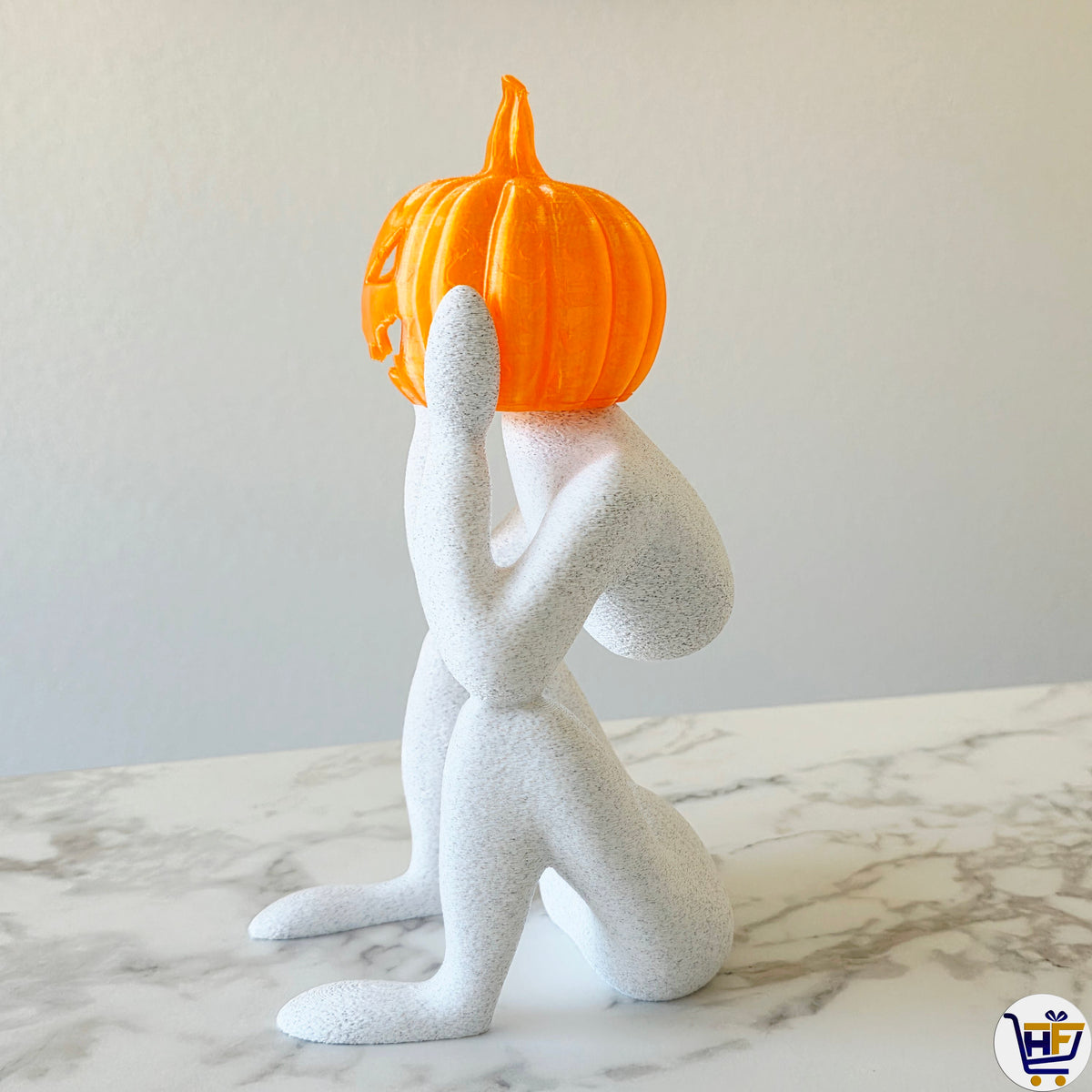 Spooky Light-Up Pumpkin Figure | 8.6-Inch 3D-Printed Figurine with LED Head