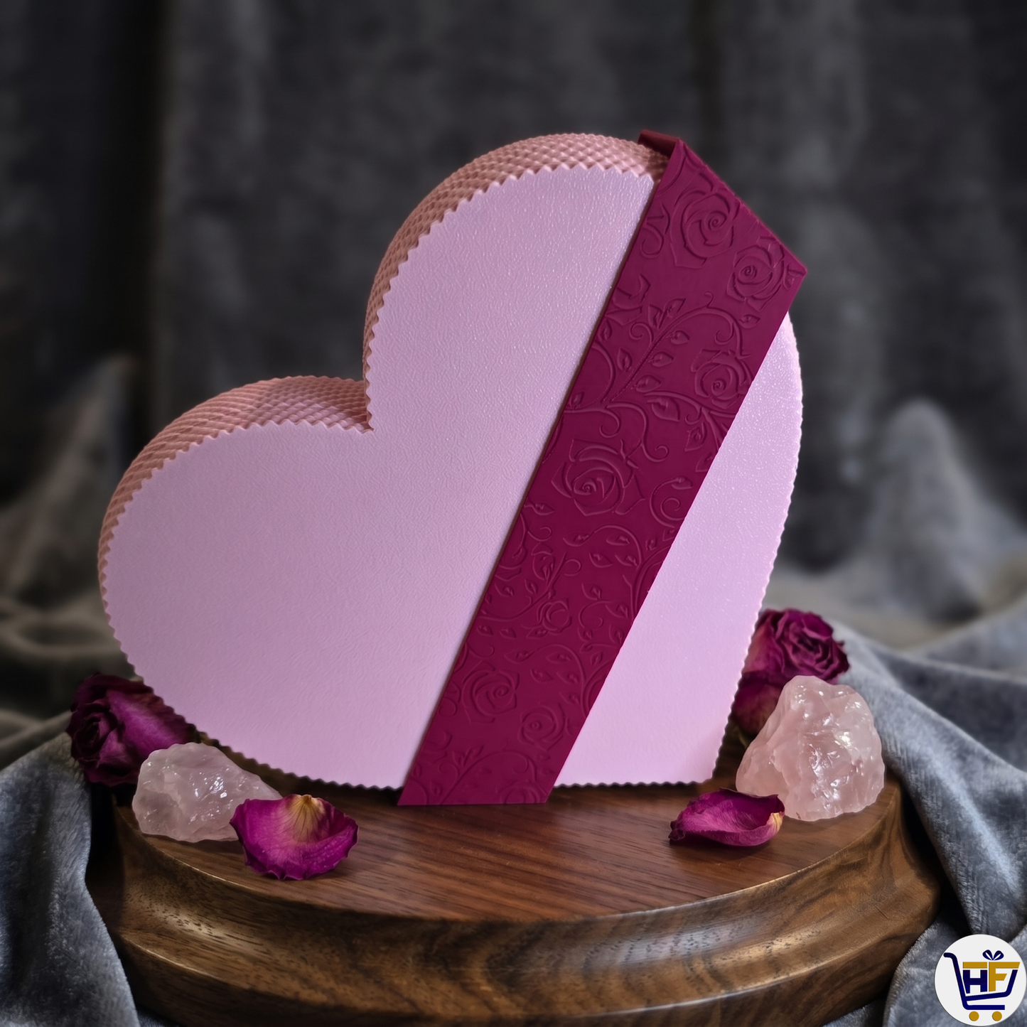 Petal Heart | 7 inch 3D-Printed Keepsake Box – Romantic Floral-Band Jewelry Case