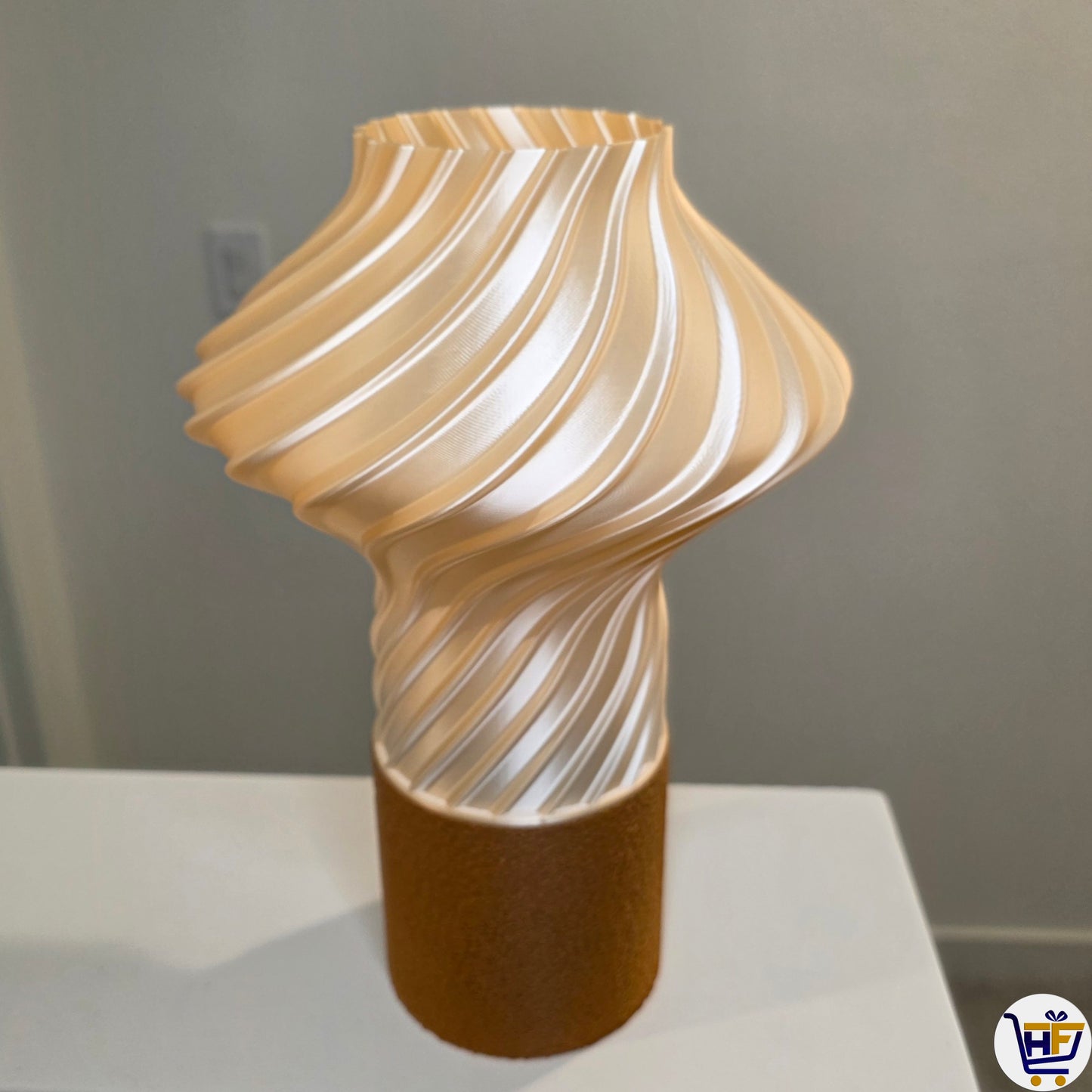 "Aura Swirl" 12" 3D-Printed Lamp – Sculptural Spiral Ribbed Ambient Light