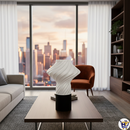 "Aura Swirl" 12" 3D-Printed Lamp – Sculptural Spiral Ribbed Ambient Light