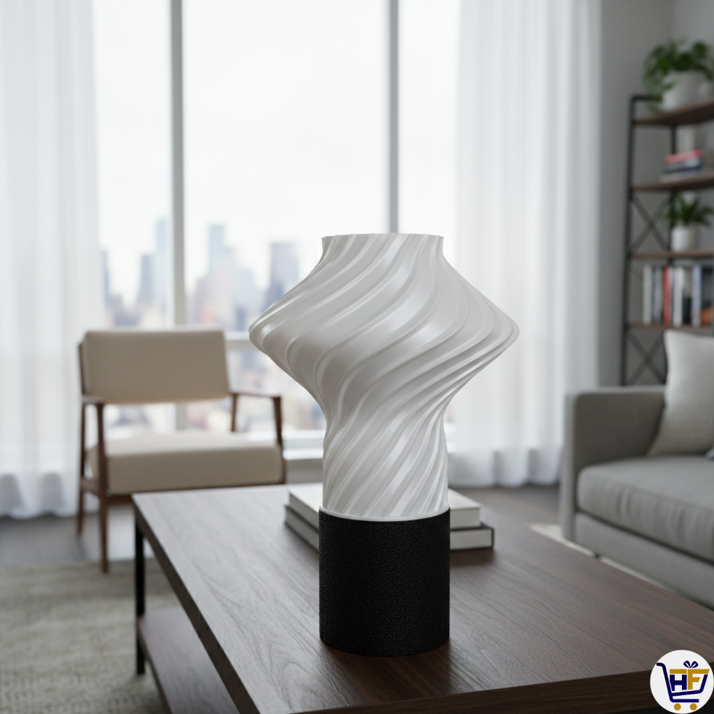 "Aura Swirl" 12" 3D-Printed Lamp – Sculptural Spiral Ribbed Ambient Light