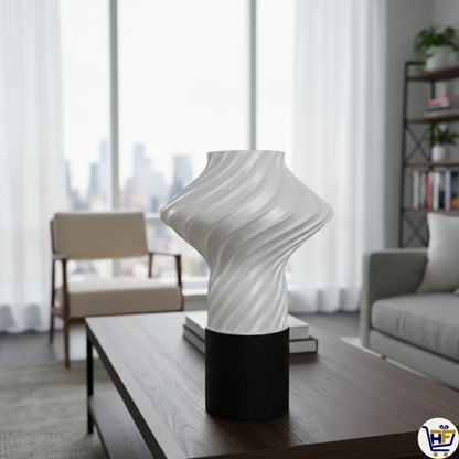 "Aura Swirl" 12" 3D-Printed Lamp – Sculptural Spiral Ribbed Ambient Light