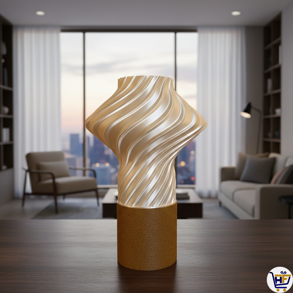 "Aura Swirl" 12" 3D-Printed Lamp – Sculptural Spiral Ribbed Ambient Light