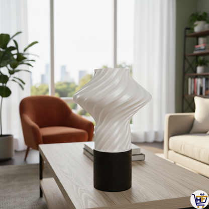 "Aura Swirl" 12" 3D-Printed Lamp – Sculptural Spiral Ribbed Ambient Light