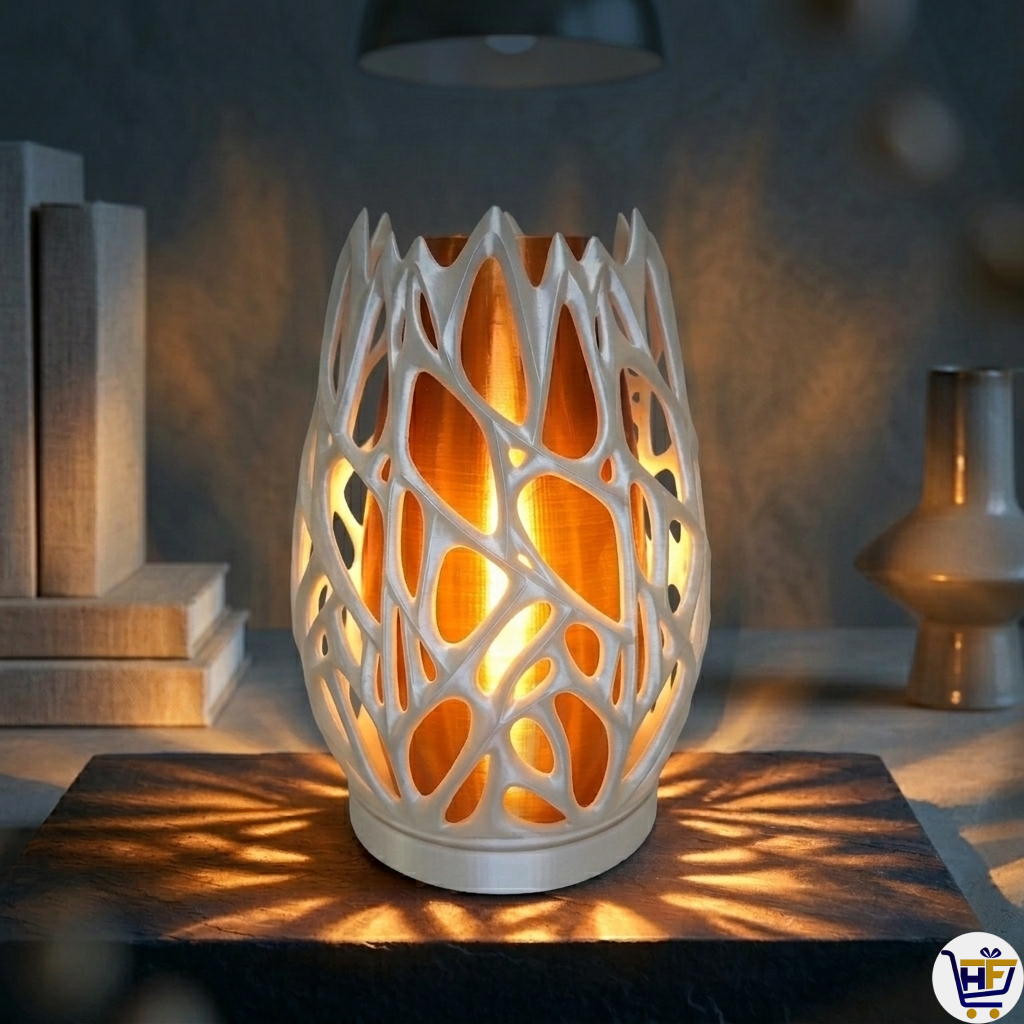 "Lumina Web" 8" Organic Sculptural Lamp – Geometric Dual-Layer Ambient Light