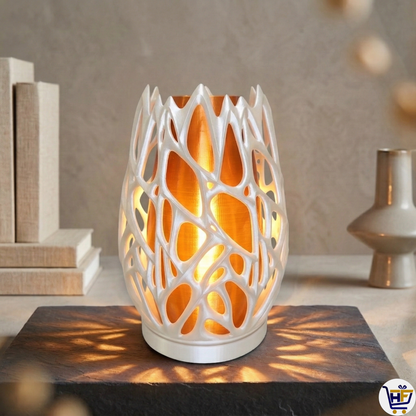 "Lumina Web" 8" Organic Sculptural Lamp – Geometric Dual-Layer Ambient Light