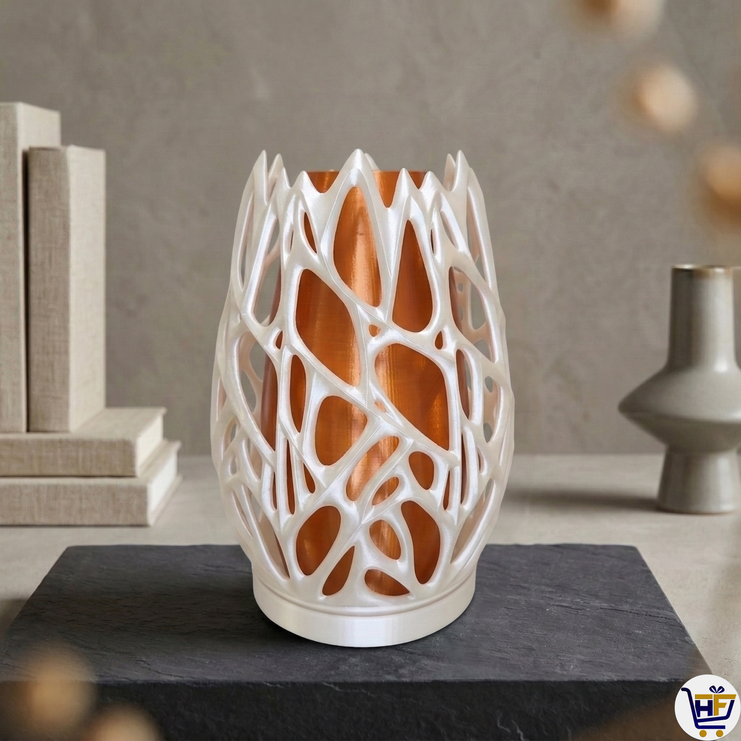 "Lumina Web" 8" Organic Sculptural Lamp – Geometric Dual-Layer Ambient Light