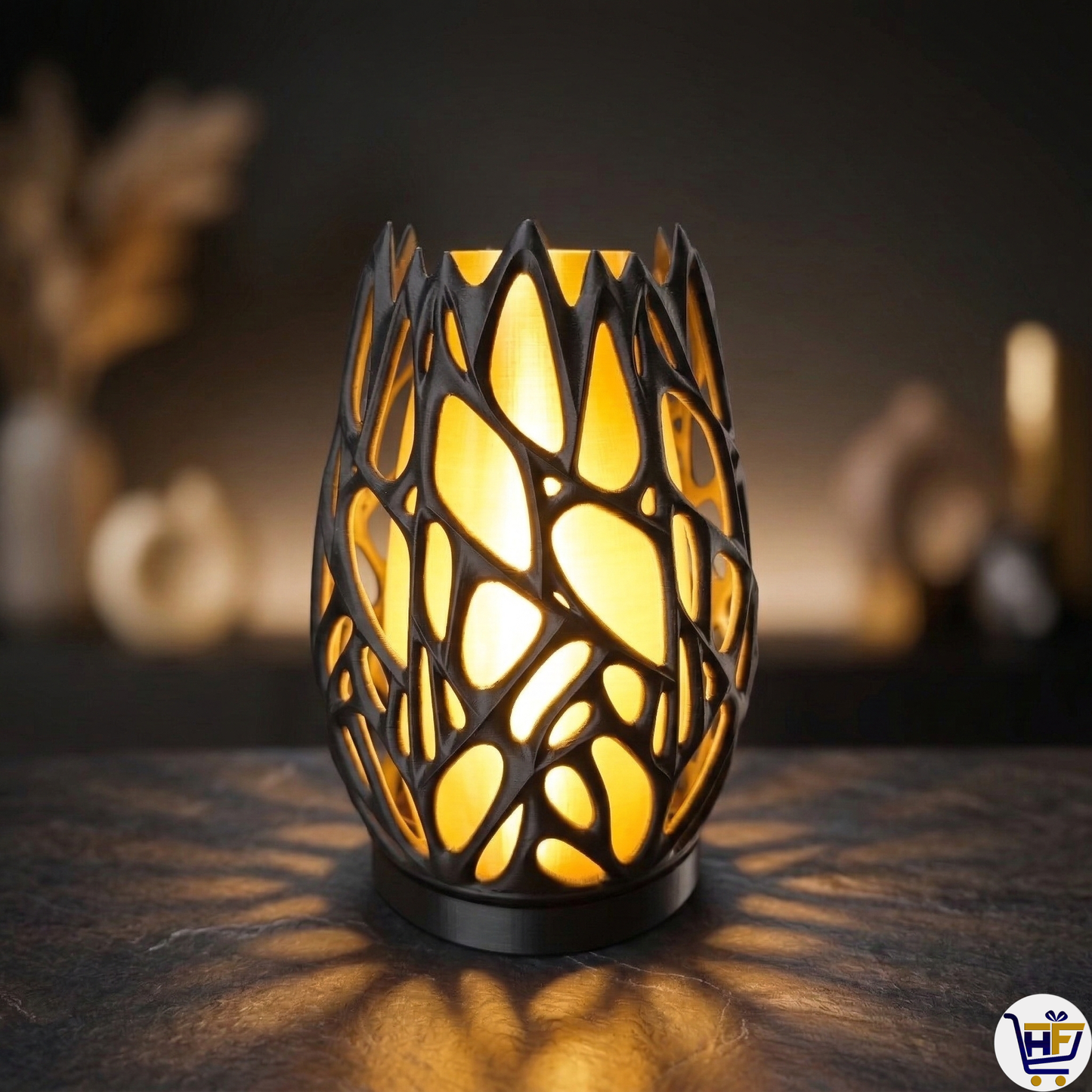 "Lumina Web" 8" Organic Sculptural Lamp – Geometric Dual-Layer Ambient Light