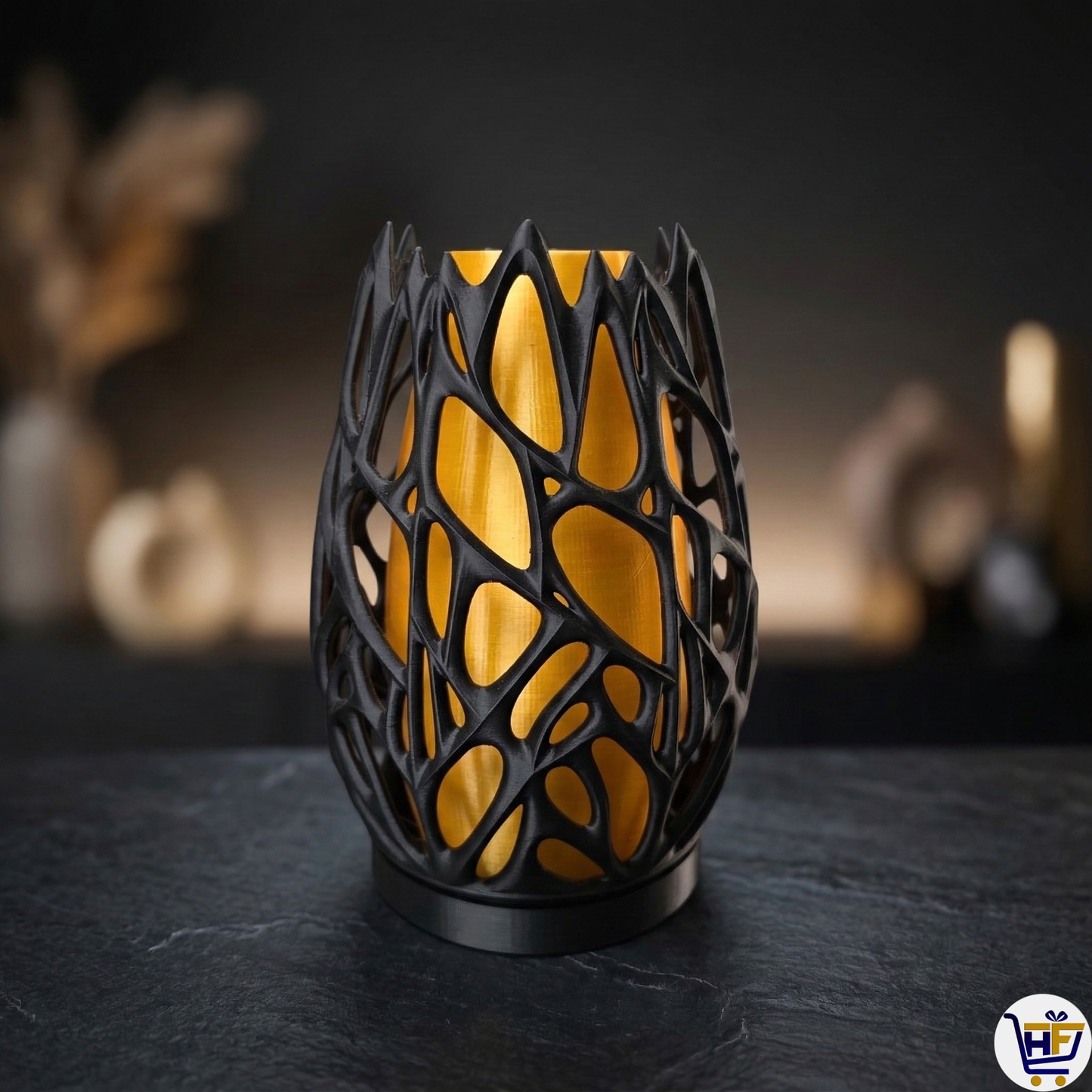 "Lumina Web" 8" Organic Sculptural Lamp – Geometric Dual-Layer Ambient Light