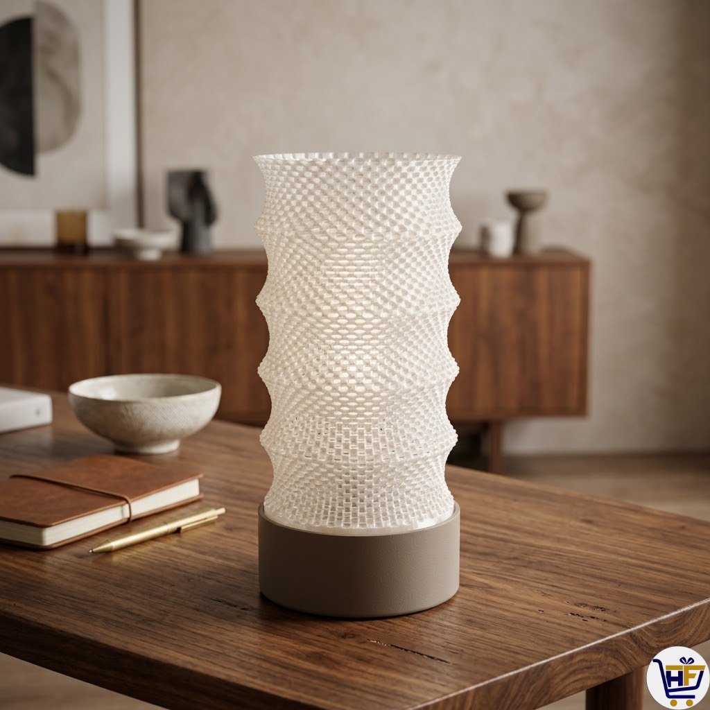 "Stellar Pillar" 12" Textured Ribbed Lamp – Contemporary 3D-Printed Ambient Light