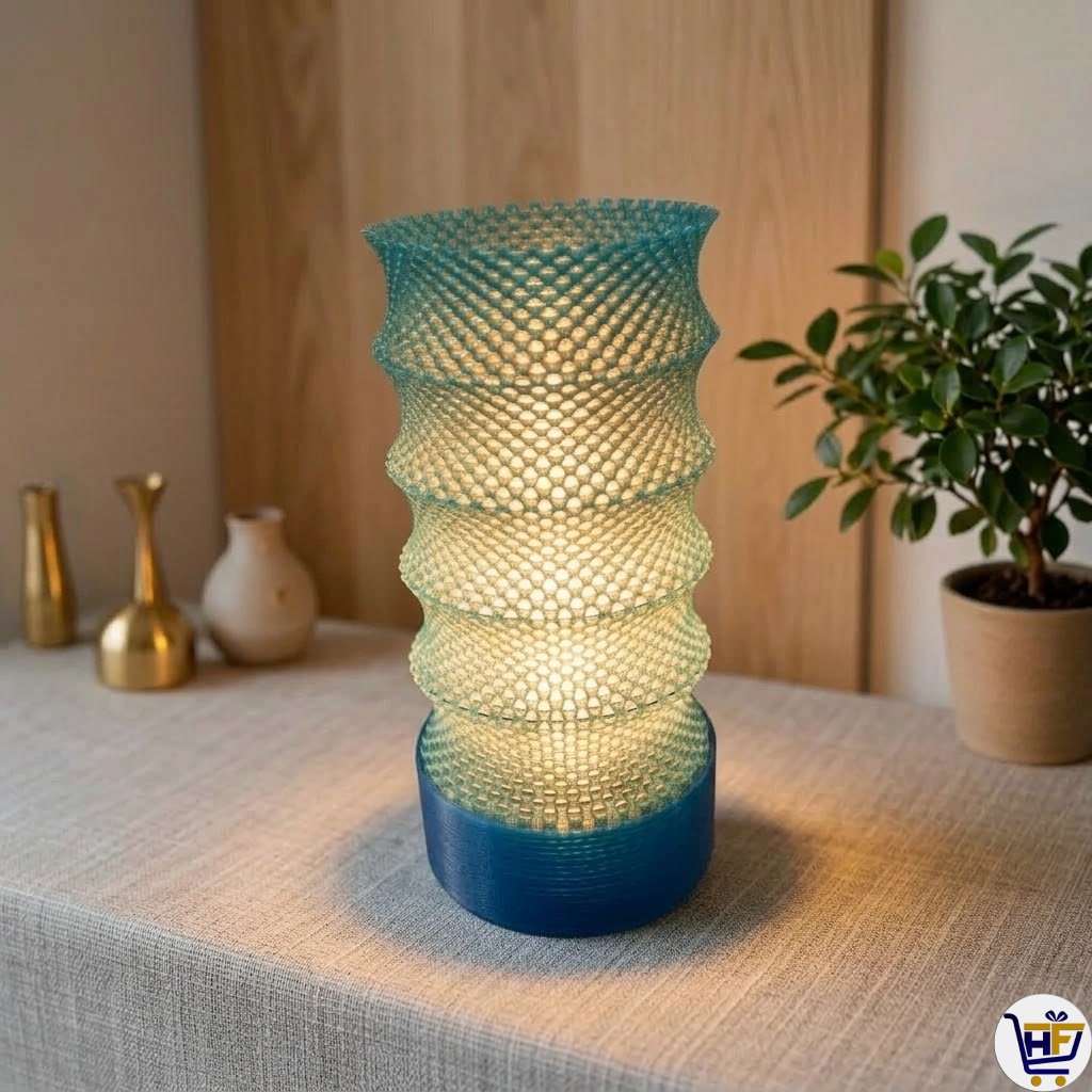 "Stellar Pillar" 12" Textured Ribbed Lamp – Contemporary 3D-Printed Ambient Light