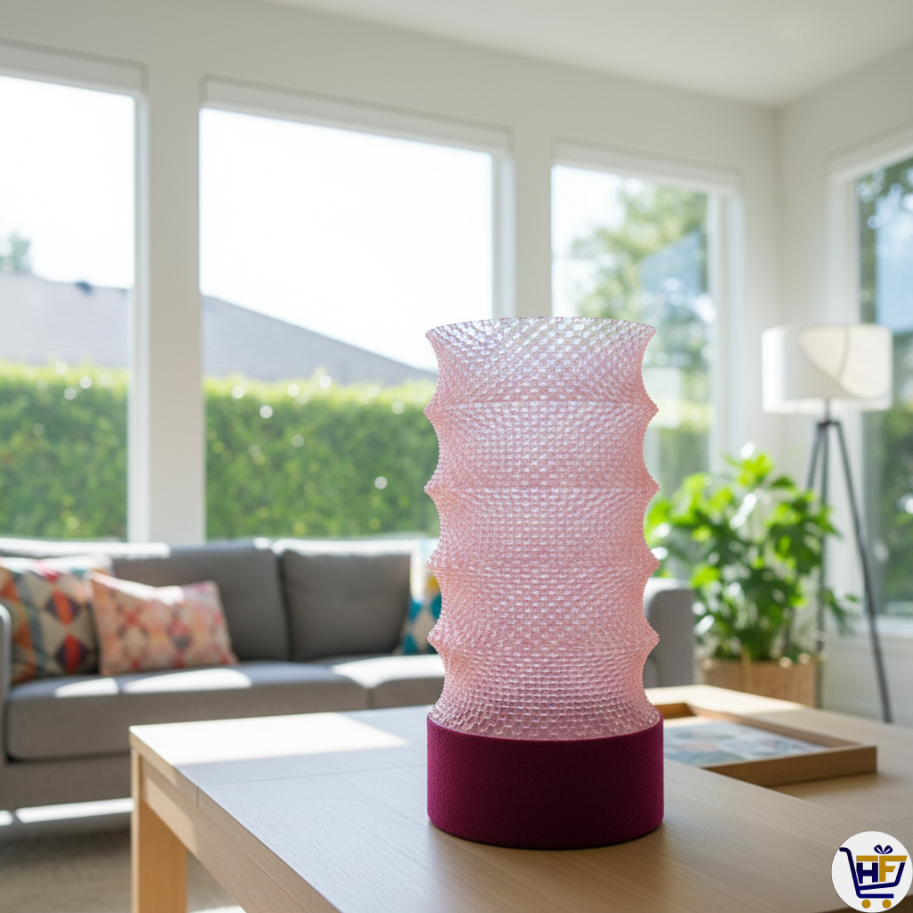"Stellar Pillar" 12" Textured Ribbed Lamp – Contemporary 3D-Printed Ambient Light