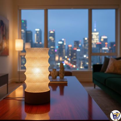 "Stellar Pillar" 12" Textured Ribbed Lamp – Contemporary 3D-Printed Ambient Light